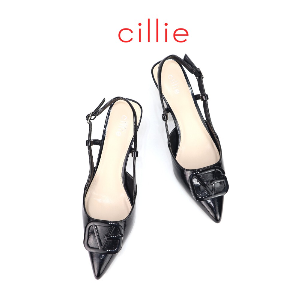Giày cao gót nữ mũi nhọn thanh lịch phối khóa độc đáo gót cao 7cm đi làm đi chơi Cillie 1228
