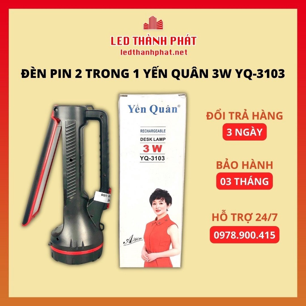 Đèn pin 2 trong 1 Yến Quân 3W YQ-3103 siêu sáng pin sạc dùng 5h, bảo hành 3 tháng