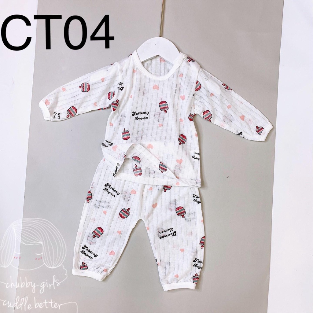 Bộ cotton giấy dài tay cho bé trai, bé gái từ 3M-24M, chất liệu cotton thoáng mát, mềm mịn thích hợp mặc mùa thu