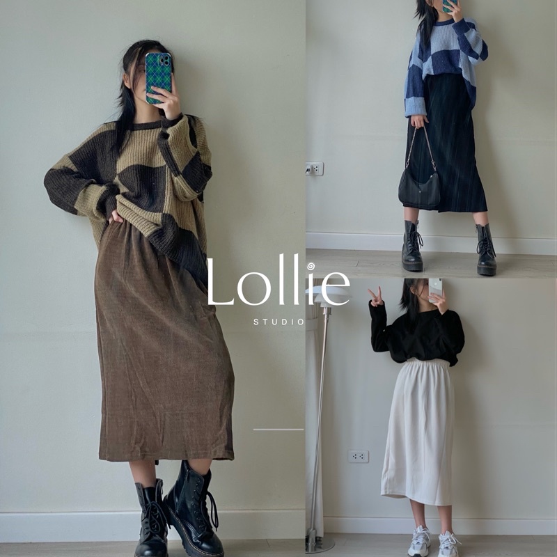 chân váy midi nhung tăm SK114 LOLLIE STUDIO