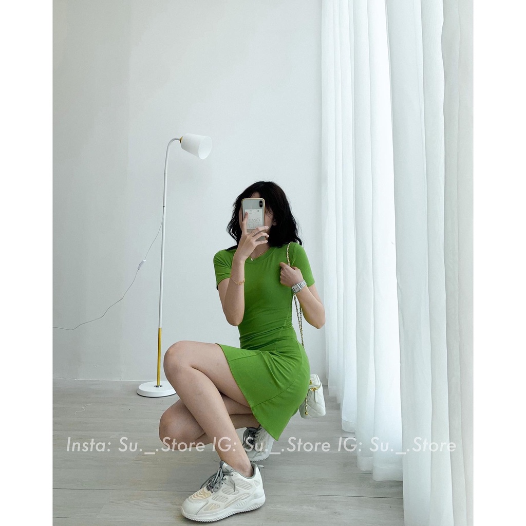 Váy thun trơn cổ tròn cộc tay xòe dưới V648 SUSTORE | BigBuy360 - bigbuy360.vn