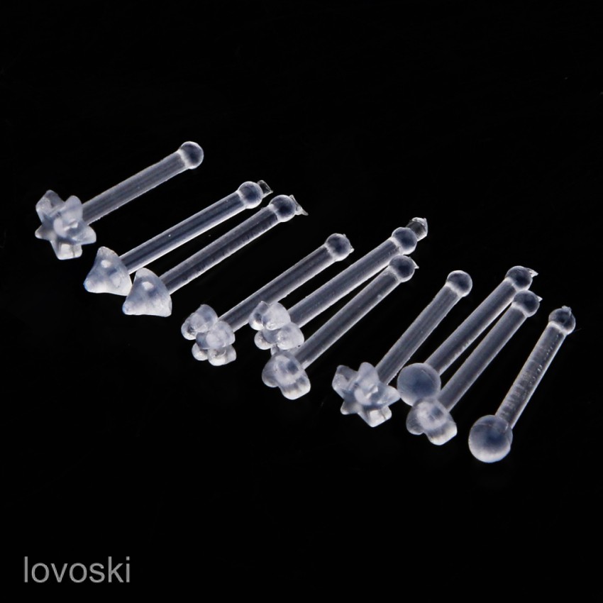 10Pcs Nose Stud Ring Clear Acrylic Bone Bar Pin Piercing Fashion Jewelry