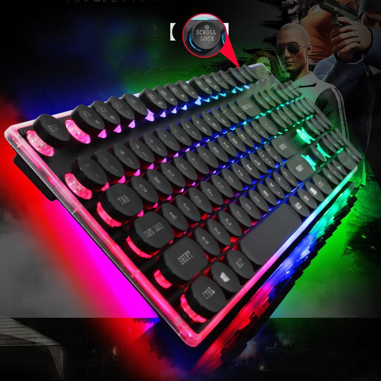 Bàn phím giả cơ Gaming RGB LED Keycap tròn JK705 màu đen I Gaming Keyboard  RGB Kingangja JK-705