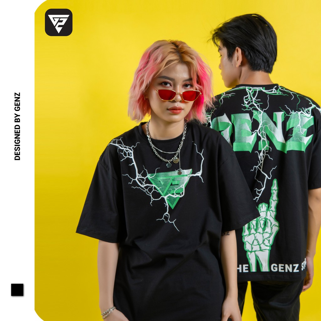 Áo thun tay lỡ GENZ phông Unisex nam nữ Cotton oversize form rộng Thunder Tee GTZ034