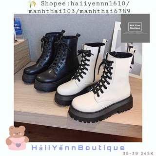 ORDER Giày boots buộc dây bắp chân đế bánh mì 5cm