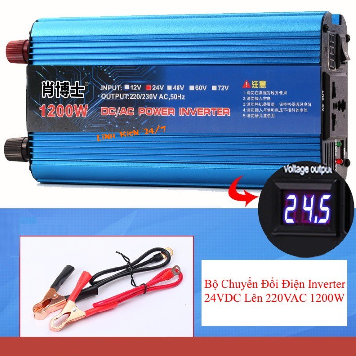 Bộ Chuyển Đổi Điện Inverter 24VDC Lên 220VAC 1200W Có LED Hiển Thị