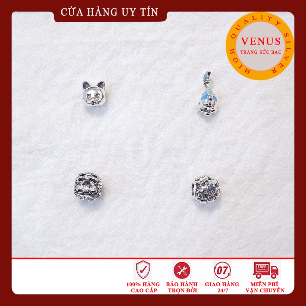 [Charm bạc 925 cao cấp] Charm bạc hình Mèo, Cá, Cầu Nơ, Cầu Queen- Mã sản phẩm VENUSS10