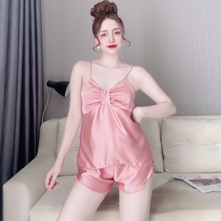 -Đồ bộ lụa satin,đồ ngủ lụa 2 dây chất lụa satin Bear&Bean.Store freesize đến 55kg