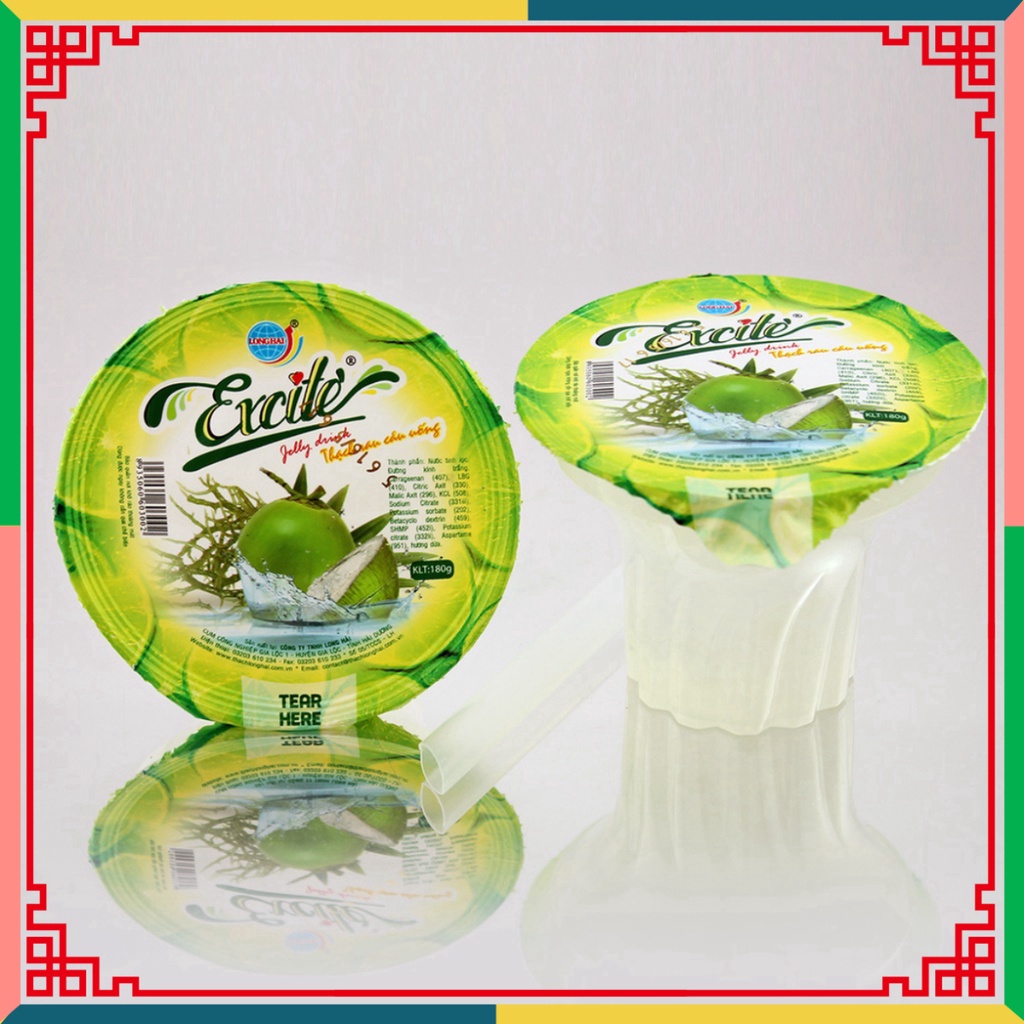 Thạch rau câu Long Hải uống Excite tải trọng 180 g/ cốc đóng khay 4 cốc Atosa