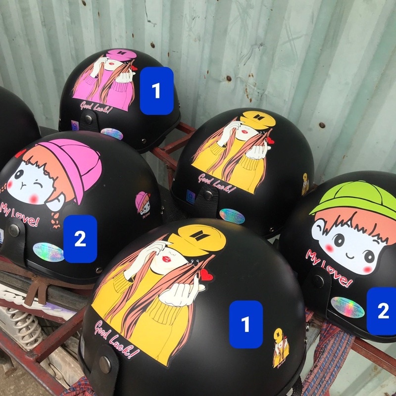 Mũ bảo hiểm người lớn nửa đầu , nón bảo hiểm đi phượt 1/2 nhiều tem