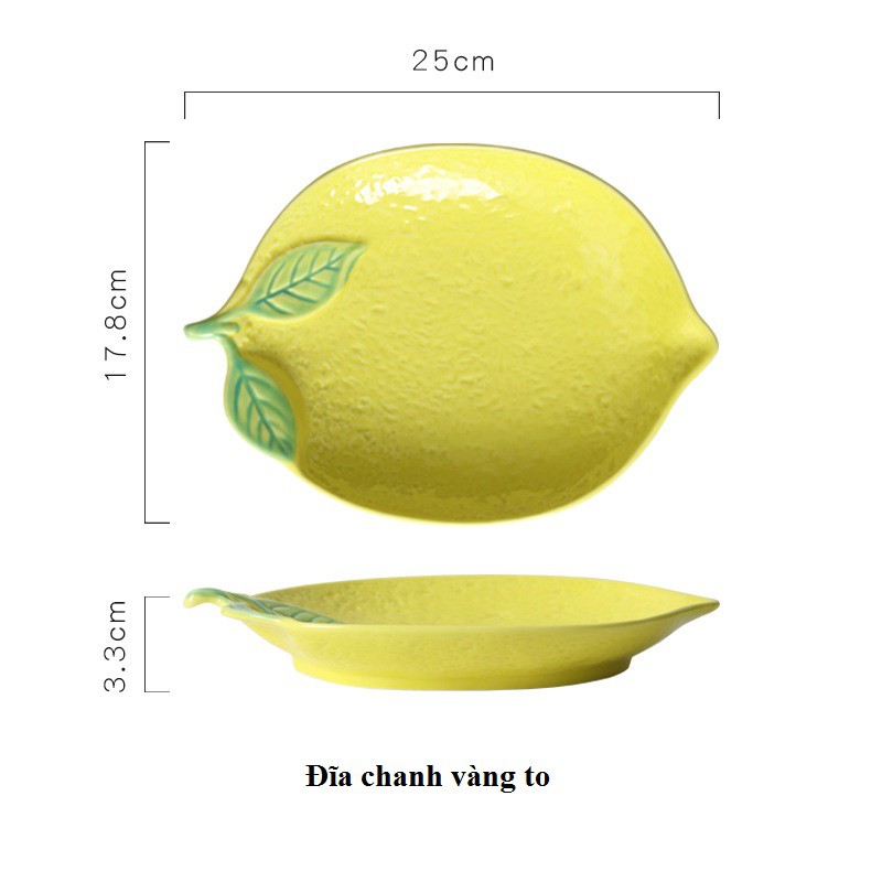 Set đĩa/dĩa hình quả chanh tây vàng lá xanh kèm bát nhỏ xinh xắn, đĩa đựng thức ăn cute 3.7.18