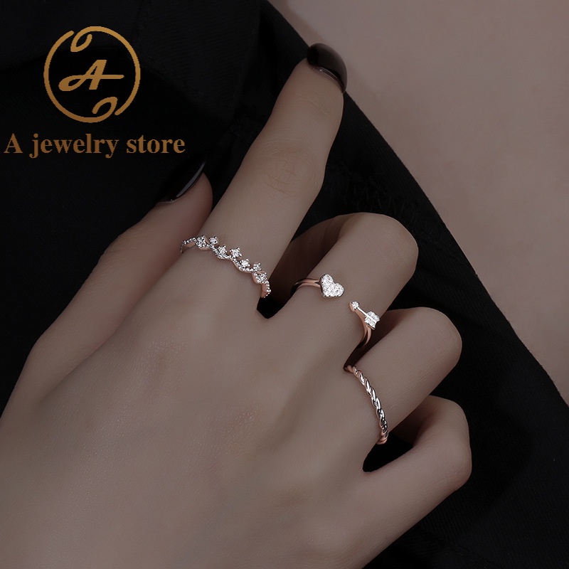 AJEWELRY Hot Sale Korean Geometric Arrow Love Diamond Opening Adjustable Ring Girls Exquisite Ins Trend Wave Twist Zircon Ring Women Fashion Jewelry Accessories Gift