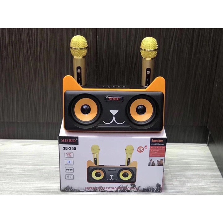 Loa hát karaoke bluetooth sd-305 tặng kèm 2 mic ko dây