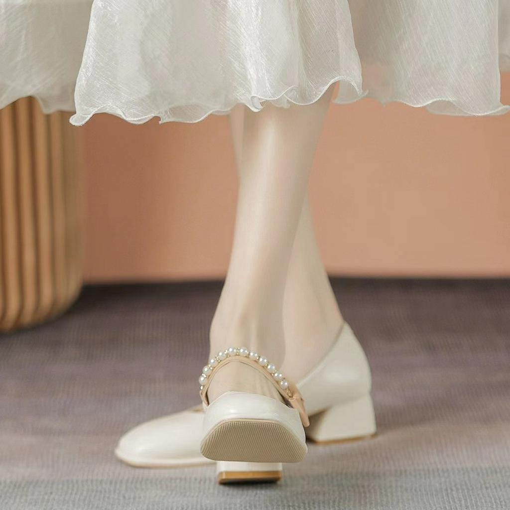 Giày da giày da giày gót dày giày cao gót Mary Jane giày nữ