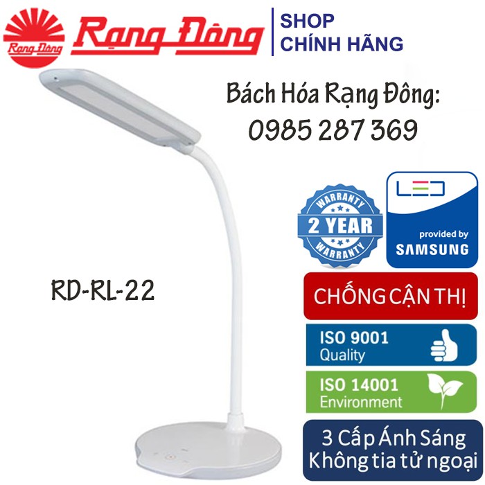 Đèn Bàn, Đèn Học LED Rạng Đông 6W Cảm Ứng, Đổi 3 Màu / 5 Mức Ánh Sáng (RL 22)