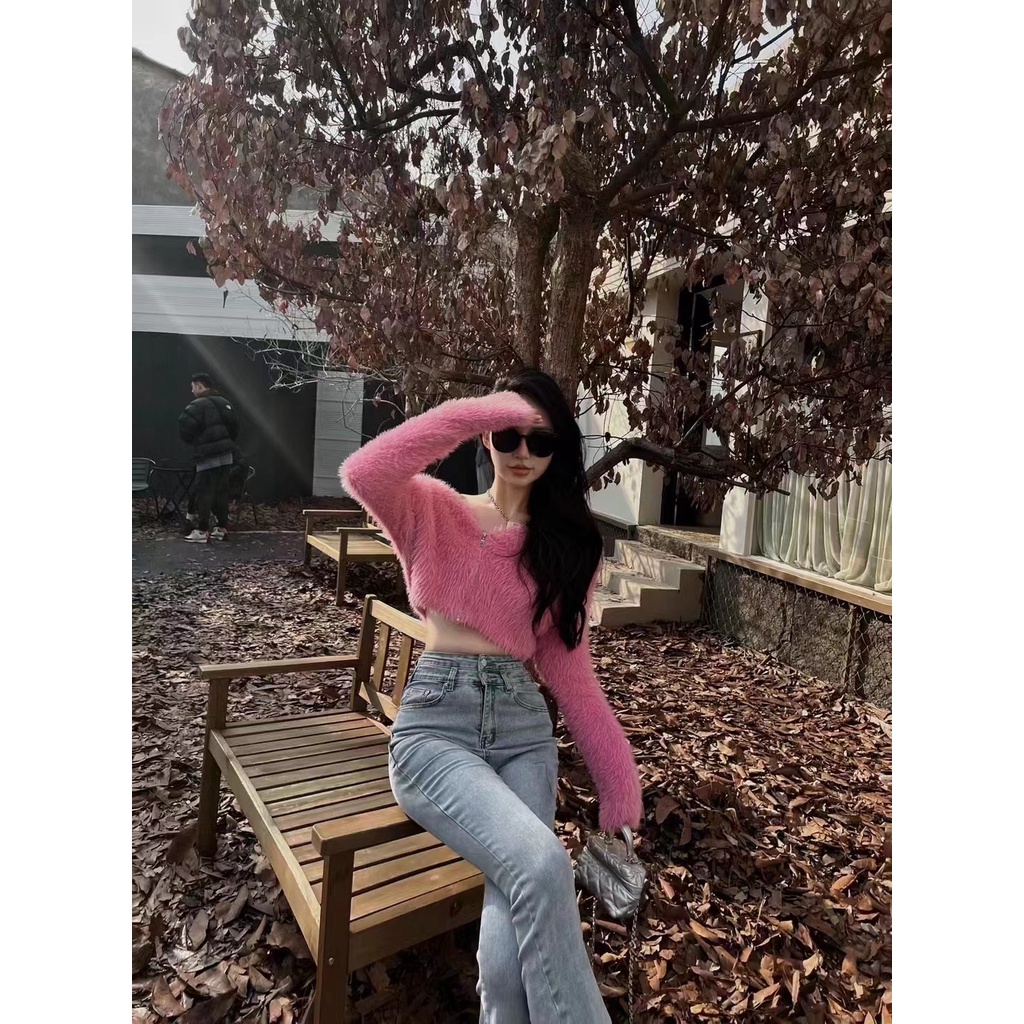 Áo Khoác Len Nữ Dài Tay Cổ Tròn Thời Trang Hàn