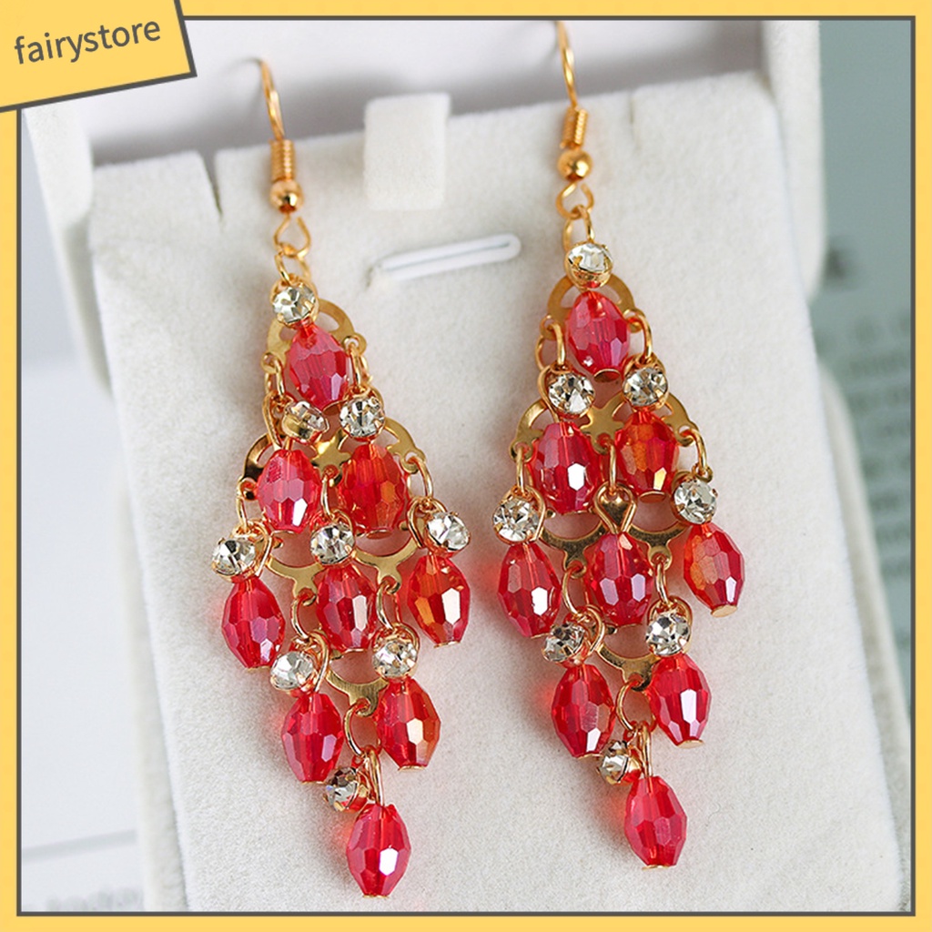 1 Đôi Bông Tai Nhiều Lớp Hình Thoi Đính Pha Lê Thời Trang