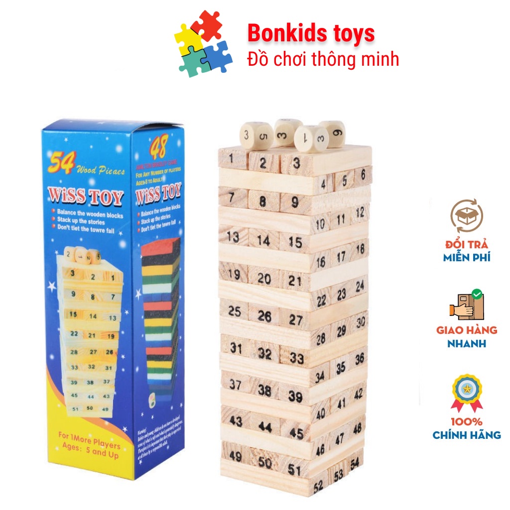 Đồ chơi rút gỗ số, đồ chơi rút gỗ màu cho bé Bonkids toys