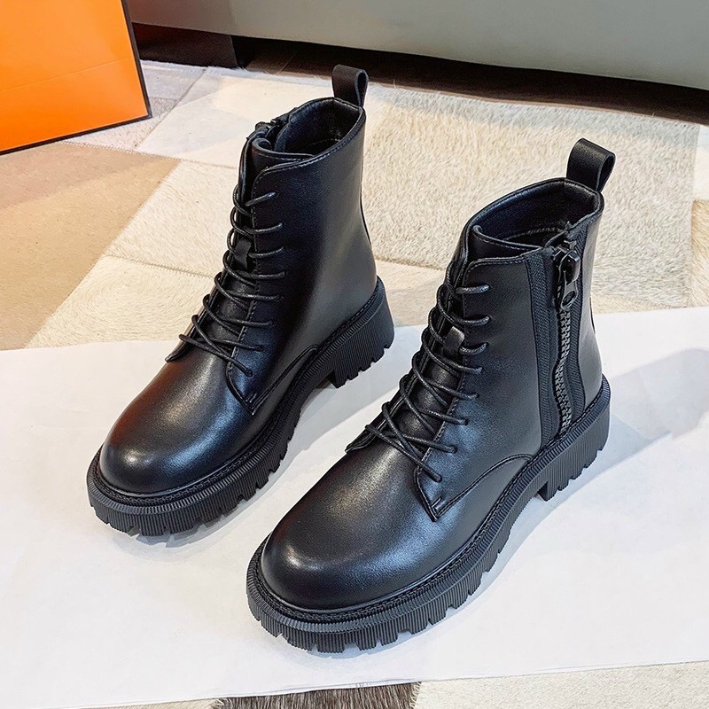 (video)boots nữ khoá sườn dễ sử dụng da mềm (freeship)đen