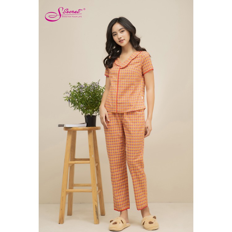 Đồ bộ ngủ nữ mặc nhà chất liệu kate cao cấp Sweeten your life áo cộc tay , quần dài , cổ bèo | BigBuy360 - bigbuy360.vn