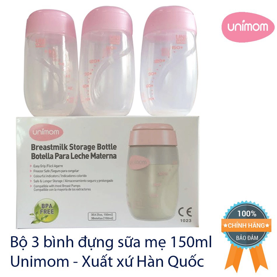 Bình trữ sữa mẹ (đựng sữa mẹ) Unimom - 150ml (bộ 3 bình)