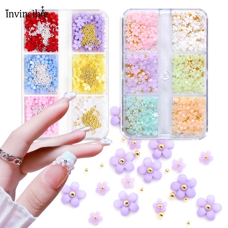 Set 6 Hộp Phụ Kiện Hoa Acrylic Dán Móng Tay Thay Đổi Màu Sắc