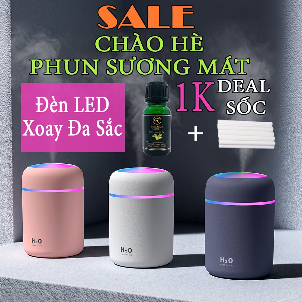 Máy Khuếch Tán Tinh Dầu | Phun Sương, Tạo Ẩm Cao Cấp |  Đèn LED Xoay Đa Sắc 300ml, Phun 8h | Phòng Điều Hòa, Ô Tô.