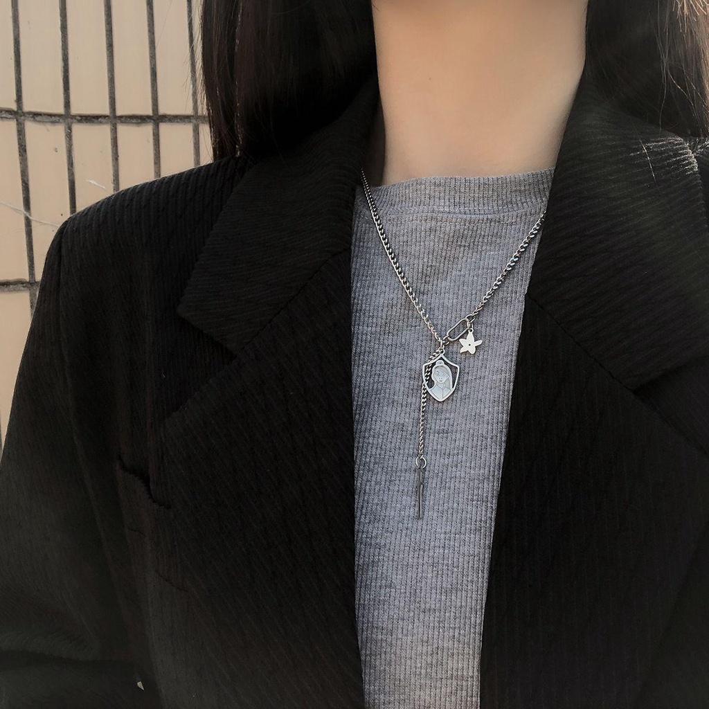 AROMA Vòng cổ Bằng Thép Titan Mặt Hình Ngôi Sao Chân Dung Phong Cách Hàn Quốc Retro