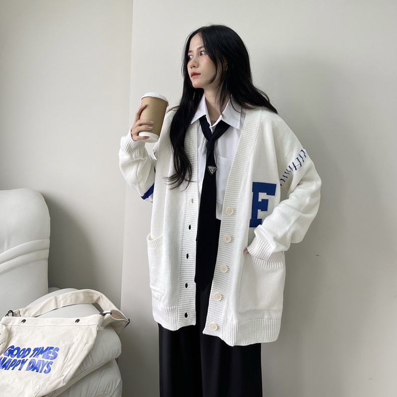 ÁO KHOÁC LEN CARDIGAN THÊU CHỮ F [ Hàng có sẵn ]