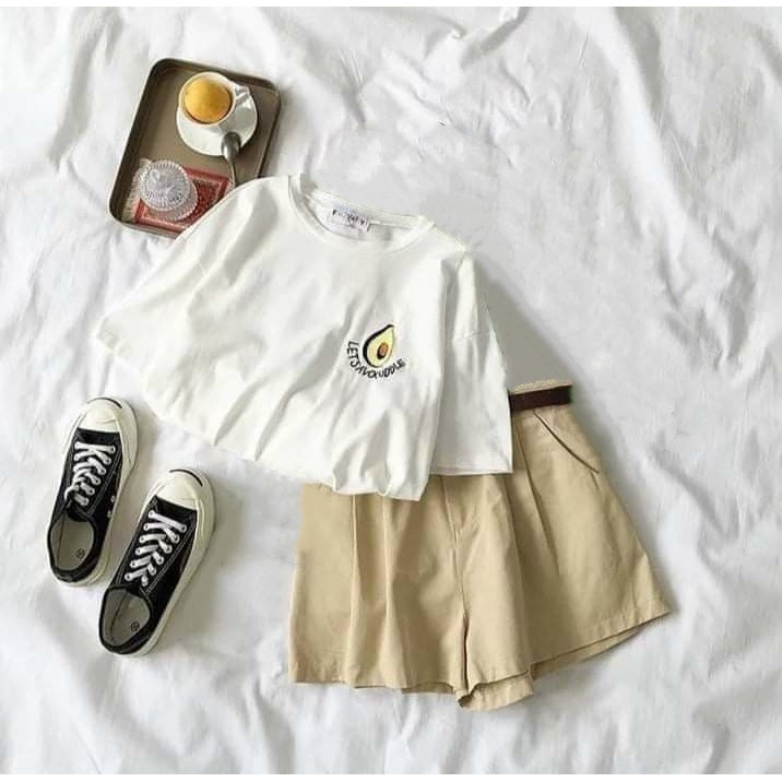 [HÌNH THẬT] CROPTOP THÊU QUẢ BƠ FORM RỘNG TAY LỠ - ÁO THUN NGẮN NỮ ULZZANG CUTE STREET STYLE CRT CỔ TRÒN MÀU XANH 52