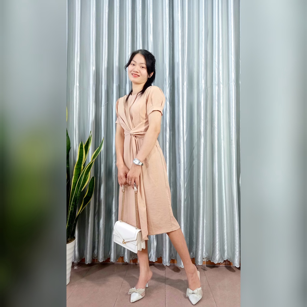 Đầm Xoắn Eo Đắp Tà Vải Linen Sang Chảnh Dáng Váy Dài Tiểu Thư Nhẹ Nhàng Xinh Xắn Mềm Mịn Mát Mua 1 tặng 1 Quà