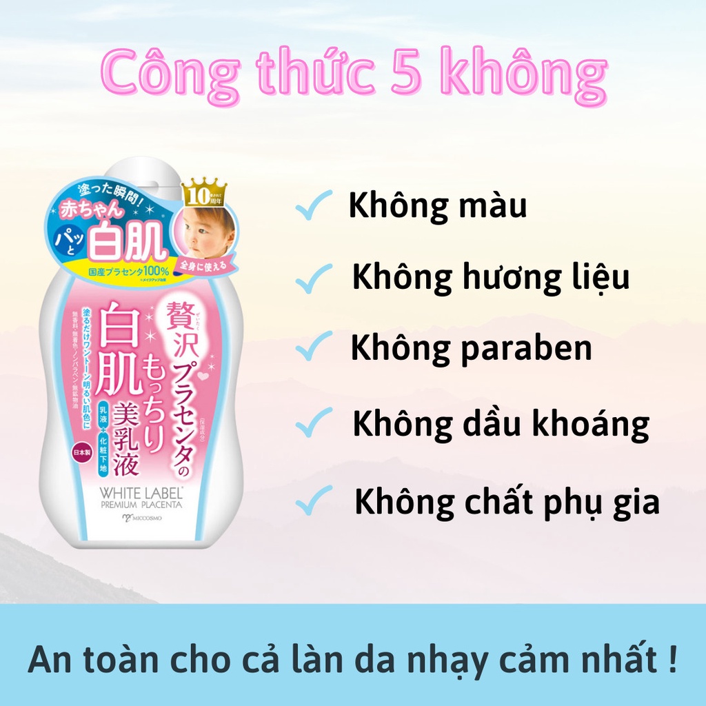 Sữa Dưỡng Thể Trắng Da Nhật Bản MICCOSMO White Label 120g, Chiết Xuất Nhau Thai, Dưỡng Trắng Mờ Thâm, Trẻ Hóa Da (WL04)