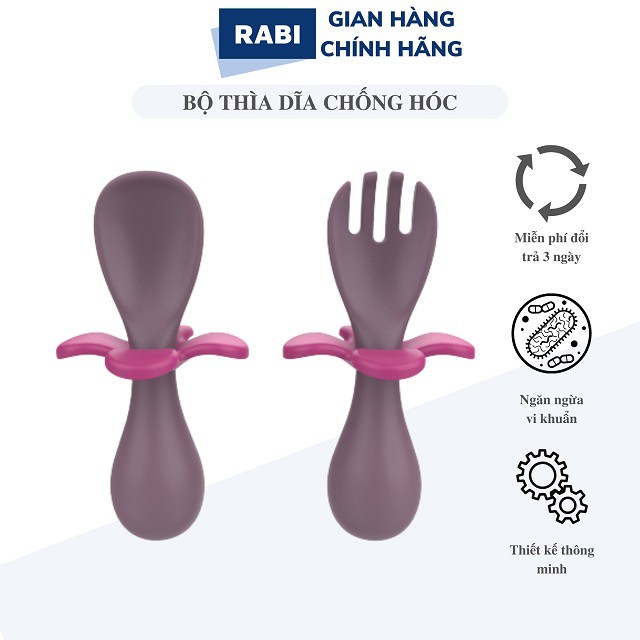 [RABI] Thìa Dĩa Tập Xúc Cho Bé Có Chặn Chống Hóc, Bộ Dụng Cụ Ăn Dặm, Tập Xúc An Toàn Cho Bé