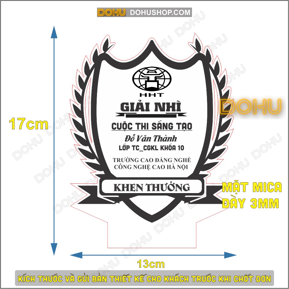 (Miễn phí khắc nội dung theo yêu cầu) Cúp Kỷ Niệm Chương [DOHU11] Bằng Nhựa Mica Khắc 3D Chìm - Có Led