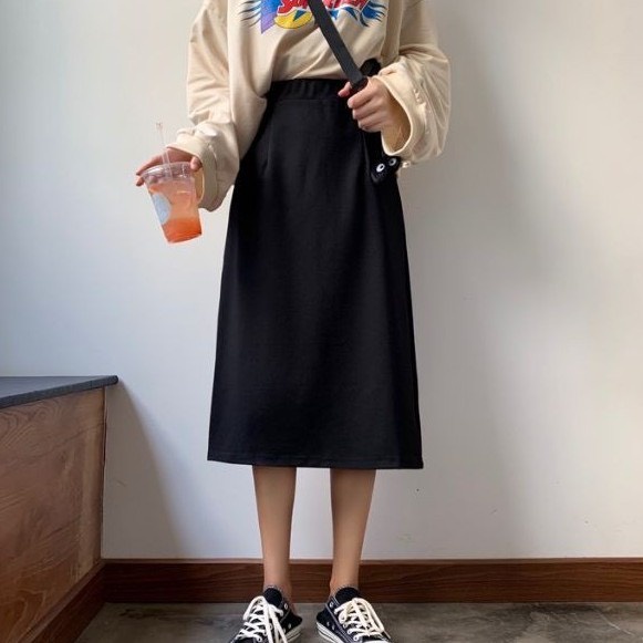 Chân váy dài midi chữ A xả sau chất tuyết mưa cao cấp CV518 SUTANO