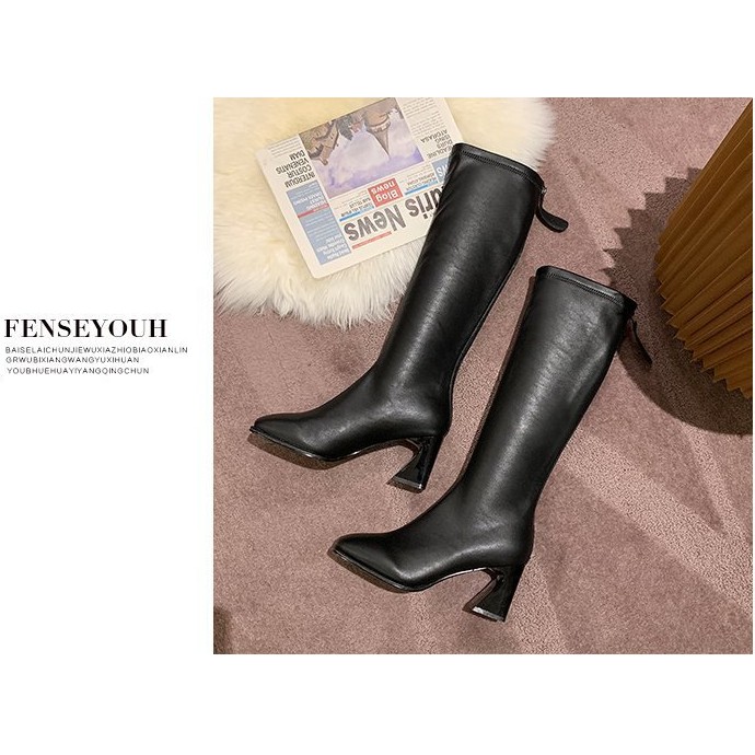 Boot đùi da lỳ gót 7p cách điệu Ge519 - Genni