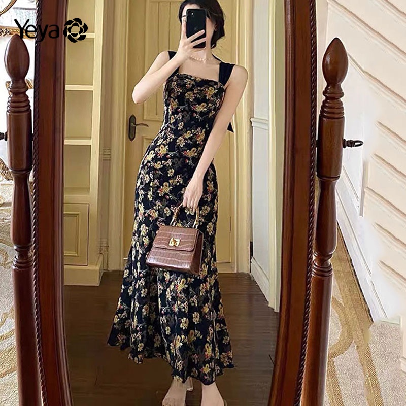 Đầm YEYA hai dây hở lưng in hoa thời trang mới cho nữ
