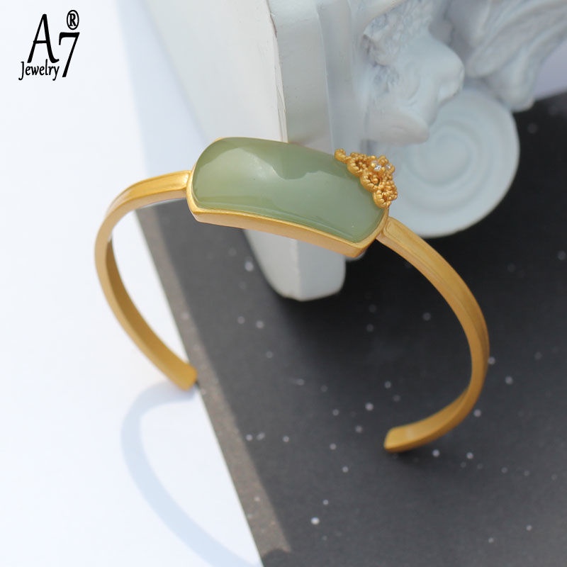 Vòng Tay Bạc 925 A7 S925 Dạng Hở Đính Đá Sapphire Hình Chữ Nhật Phong Cách Retro Cho Nữ