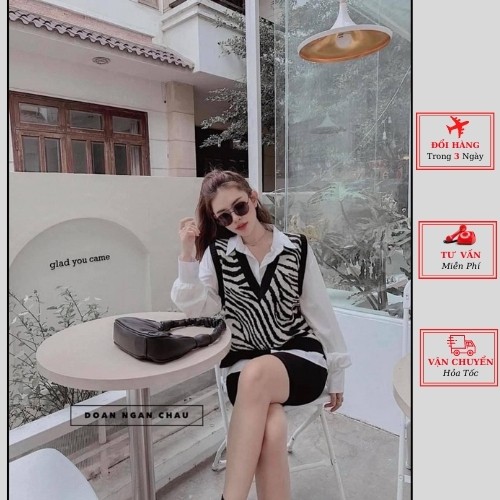 Áo gile len nữ đen trắng sọc kẻ mùa thu đông ulzzang hàn quốc thời trang yolo fashion