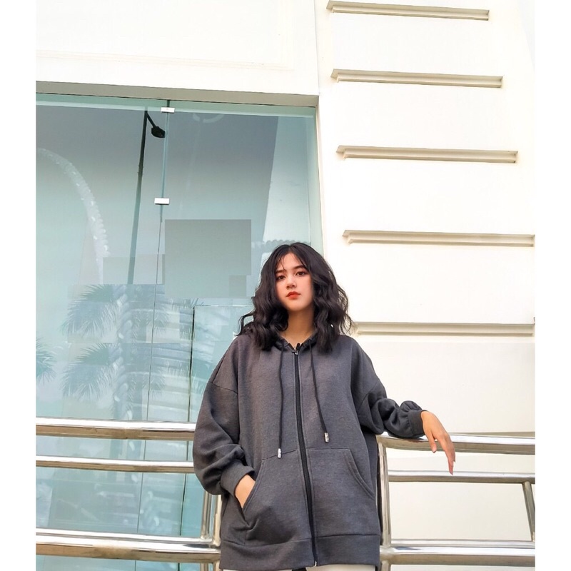 Áo Khoác Hoodie Nỉ Unisex [FREESHIP] 🌸 Phông thun dài tay bồng khóa kéo có mũ ulzzang màu Đen | Xám nam nữ HOT 🌸 | BigBuy360 - bigbuy360.vn