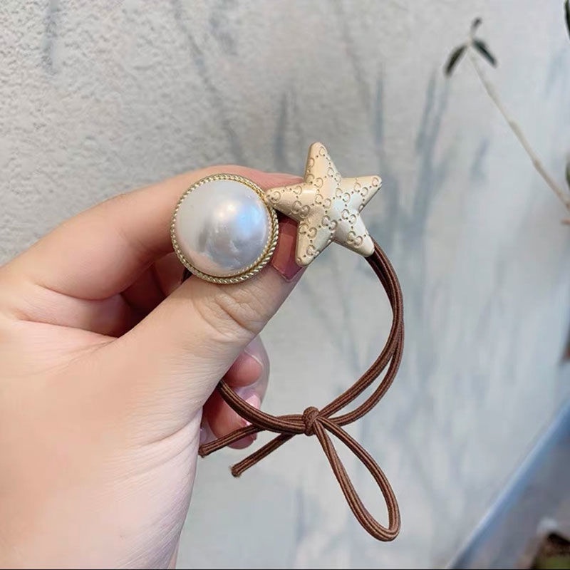 Dây Cột Tóc Cao Su Đính Hạt Ngọc Trai Hình Ngôi Sao Năm Cánh Đơn Giản Phong Cách Hàn Quốc