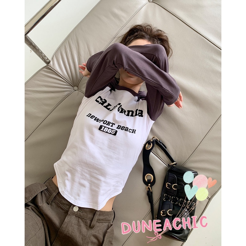 DUNEA Áo Thun Tay Dài Hở Vai In Chữ Thời Trang Dành Cho Nữ