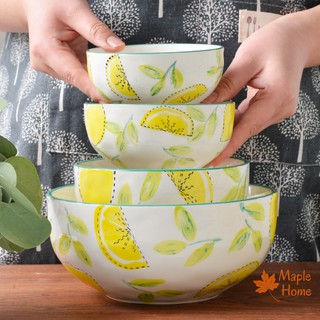 Bát sứ - bộ bát nhiều size dùng ăn cơm, đựng canh, họa tiết Chanh Vàng Lá Xanh