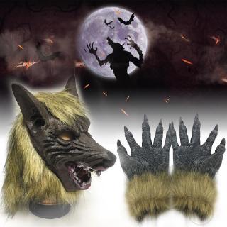 Set mặt nạ và găng tay hóa trang thành sói cho dịp halloween rùng rợn