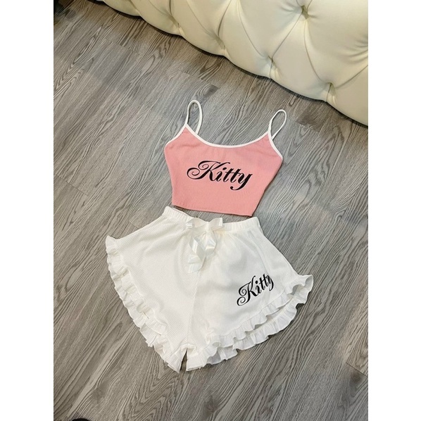 Sét bộ 2 dây in + quần bèo phối màu, Set đồ nữ