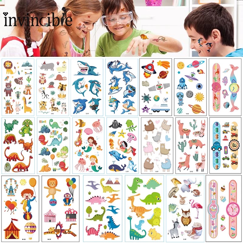 Miếng Dán Hình Xăm Tạm Thời Họa Tiết Động Vật Đáng Yêu Chống Nước Dùng Một Lần Cho Trẻ Em DIY