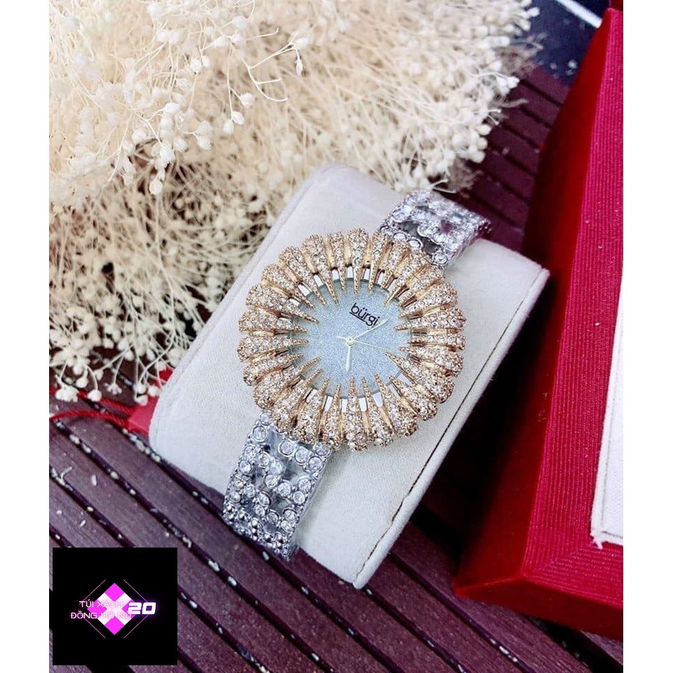 ( Sẵn 6 màu ) Đồng Hồ Nữ Burgi Crystal Accented Sparkling Dial Women's Watch #BUR054 Case 41mm. 3ATM