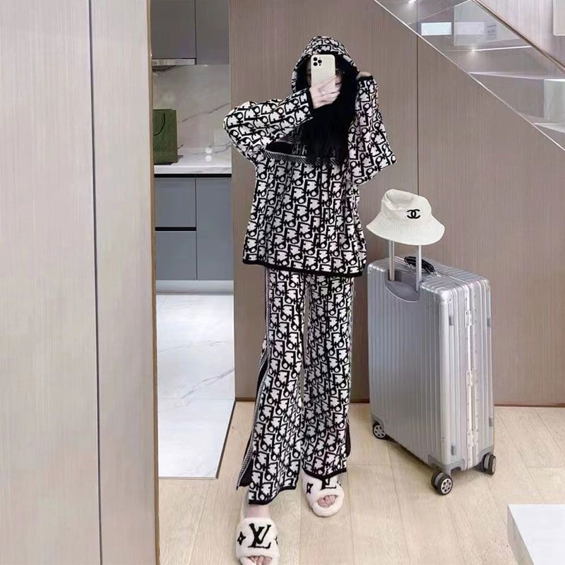 Bộ Áo Hoodie In Chữ + Quần Ống Rộng Thời Trang Xuân Thu Cho Nữ