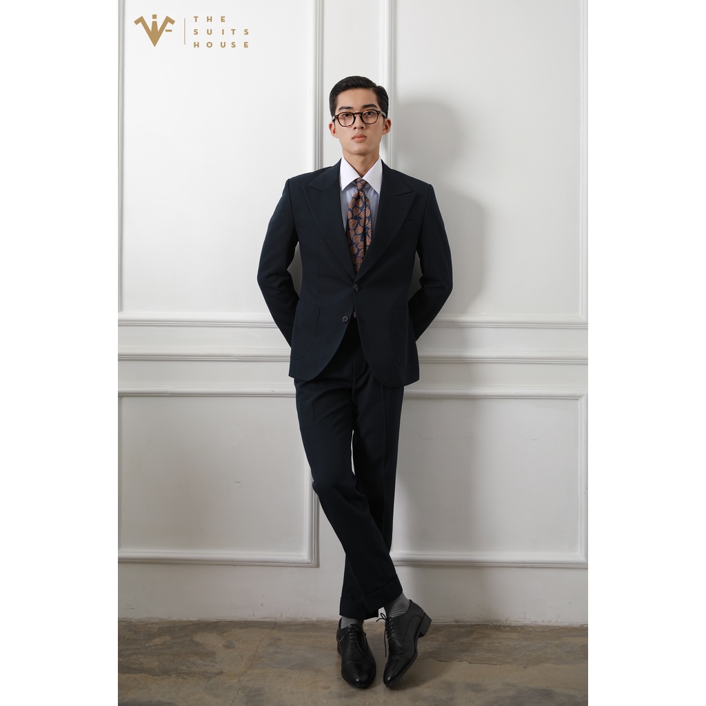 Bộ vest nam xanh đen đậm 2K túi đắp, suits sartorial chất cashmere The Suits House