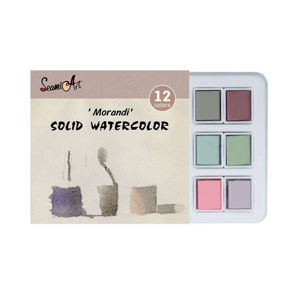 Hộp màu nước SeamiArt 12 màu Morandi bằng thiếc dùng cho vẽ hoạt hình và tranh chân dung